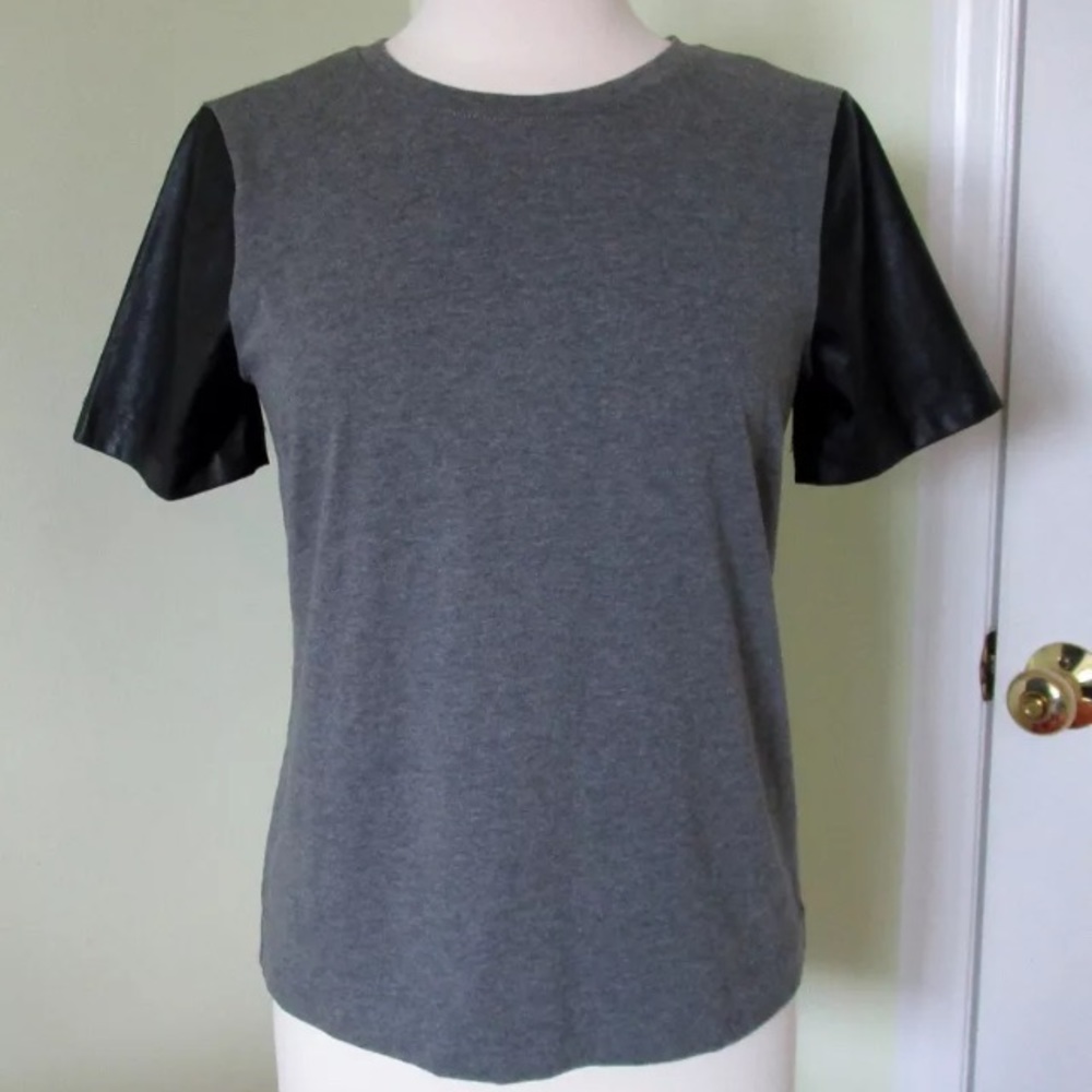 J.crew vegan leather short sleeve t-shirt tee gray